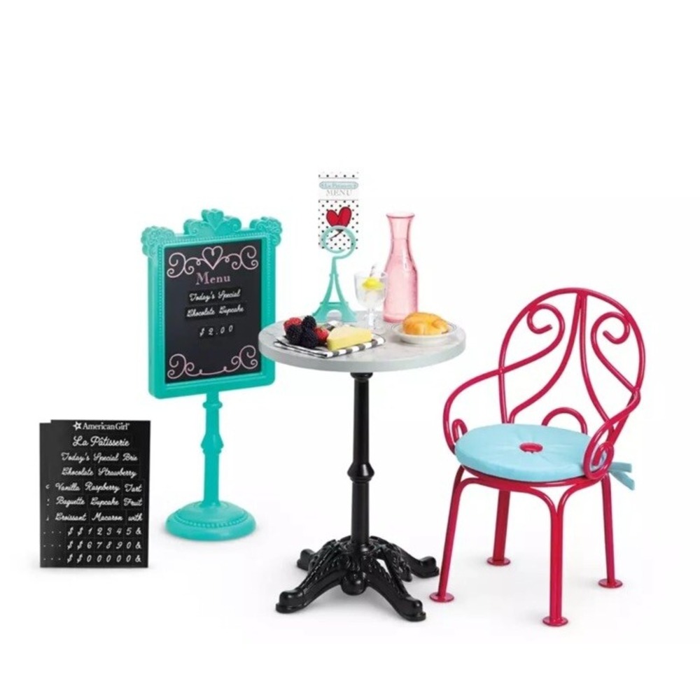 NEW American Girl Grace French Bistro Table Chair Menu Set 18" Doll Complete